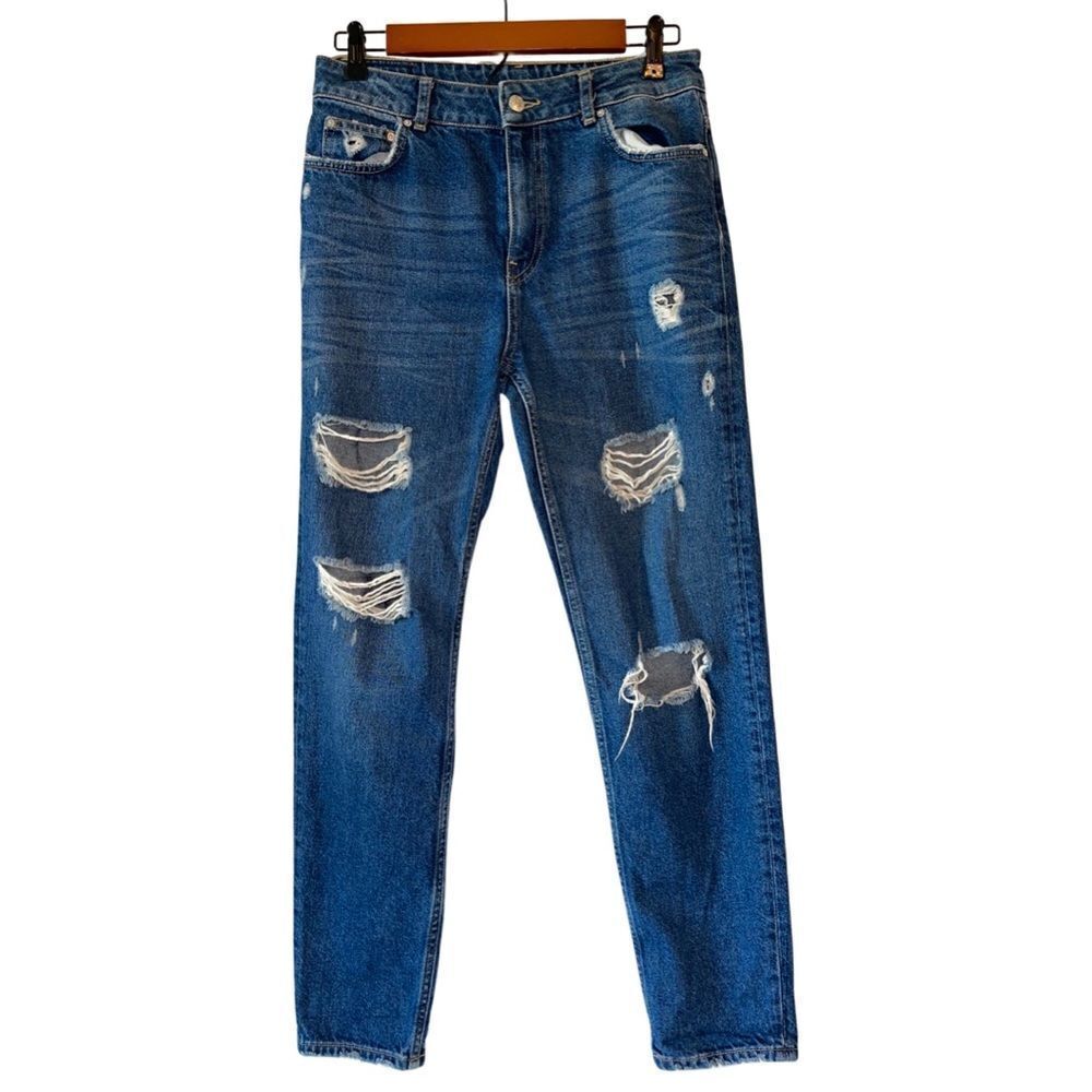 Zara Woman Ripped High Rise Relaxed Fit Jeans Size 4